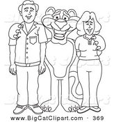 Big Cat Cartoon Vector Clipart of an Outline Design of a Panther Character Mascot with Adults by Mascot Junction