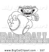 Big Cat Cartoon Vector Clipart of an Outline Design of a Panther Character Mascot with Baseball Text by Mascot Junction