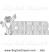 Big Cat Cartoon Vector Clipart of an Outline Design of a Panther Character Mascot with Cheer Text by Mascot Junction