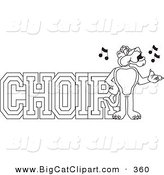 Big Cat Cartoon Vector Clipart of an Outline Design of a Panther Character Mascot with Choir Text by Mascot Junction