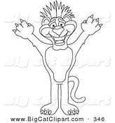 Big Cat Cartoon Vector Clipart of an Outline Design of a Panther Character Mascot with Funky Hair by Mascot Junction