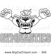 Big Cat Cartoon Vector Clipart of an Outline Design of a Panther Character Mascot with Gymnastics Text by Toons4Biz