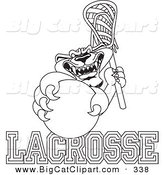 Big Cat Cartoon Vector Clipart of an Outline Design of a Panther Character Mascot with Lacrosse Text by Toons4Biz