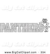 Big Cat Cartoon Vector Clipart of an Outline Design of a Panther Character Mascot with PANTHERS Text by Toons4Biz