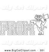 Big Cat Cartoon Vector Clipart of an Outline Design of a Panther Character Mascot with Prom Text by Toons4Biz
