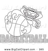 Big Cat Cartoon Vector Clipart of AnOutline Design of a Panther Character Mascot with Basketball Text by Mascot Junction