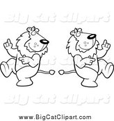 Big Cat Cartoon Vector Clipart of Black and White Dancing Lions by Cory Thoman