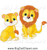Big Cat Cartoon Vector Clipart of Cute Sitting Lions by Pushkin