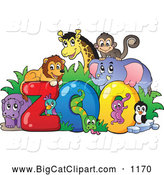 Big Cat Cartoon Vector Clipart of Happy Animals Around the Word Zoo by Visekart