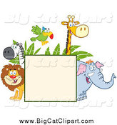 Big Cat Cartoon Vector Clipart of Happy Zoo Animals Around a Sign by Hit Toon