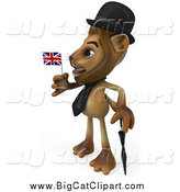 Big Cat Clipart of a 3d Lion Wearing a Hat and Holding a Union Jack Flag by