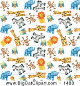 Big Cat Clipart of a Background of Cute Zoo Monkeys Owls Giraffes Zebras Lions and Elephants over White by
