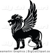 Big Cat Clipart of a Black Winged Lion by Vector Tradition SM