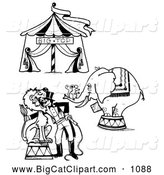 Big Cat Clipart of a Circus Big Top, Mouse on an Elephant and a Lion Tamer Outside by LoopyLand
