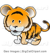 Big Cat Clipart of a Cute Orange Tiger with Black Stripes by AtStockIllustration