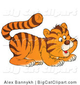 Big Cat Clipart of a Frisky Tiger Cub Crouching by Alex Bannykh