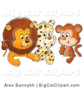 Big Cat Clipart of a Group of Three Friends, a Cute Baby Lion, Leopard and Monkey, Chatting by Alex Bannykh