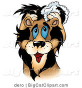 Big Cat Clipart of a Handsome Male Lion Washing His Mane with Shampoo by Dero