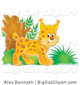 Big Cat Clipart of a Happy Bobcat Exploring in the Woods by Alex Bannykh
