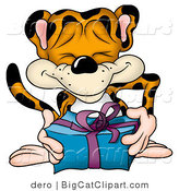 Big Cat Clipart of a Happy Leopard Holding a Gift by Dero