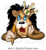 Big Cat Clipart of a King Lion Writing by Dero