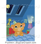 Big Cat Clipart of a Praying Lion Cub at His Bed Side by Pushkin