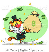 Big Cat Clipart of a Prosperous Tiger Holding a Money Bag by Hit Toon