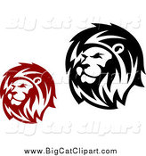 Big Cat Clipart of a Red and Black Male Lion Heads by Vector Tradition SM