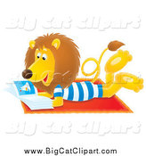 Big Cat Clipart of a Relaxed Lion Reading a Book on the Beach by Alex Bannykh