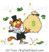 Big Cat Clipart of a Rich Tiger Holding a Bag of Money by Hit Toon