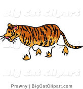 Big Cat Clipart of a Sketched Tiger Walking Left by Prawny