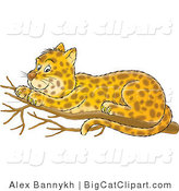 Big Cat Clipart of a Spotted Leopard Resting in a Tree by Alex Bannykh