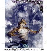 Big Cat Clipart of a Tiger Martial Arts Master Practicing Under a Blossoming Cherry Tree by Tonis Pan