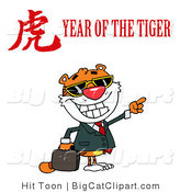 Big Cat Clipart of a Tiger Pointing Right with a Year of the Tiger Chinese Symbol and Text by Hit Toon