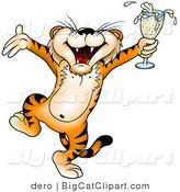 Big Cat Clipart of a Tipsy Tiger Holding Champagne by Dero