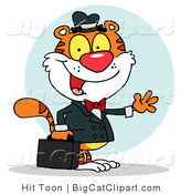 Big Cat Clipart of a Waving Tiger Business Man by Hit Toon
