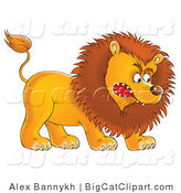 Big Cat Clipart of an Aggressive Male Lion Growling and Baring His Teeth by Alex Bannykh