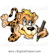 Big Cat Clipart of an Artistic Leopard Coloring with a Green Crayon by Dero
