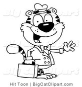 Big Cat Clipart of an Outlined Waving Business Tiger by Hit Toon