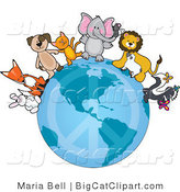 Big Cat Clipart of Cute Critters on a Peace Earth by Maria Bell