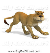 Big Cat Vector Clipart of a 3d Lioness Walking by