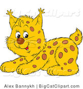 Big Cat Vector Clipart of a Adorable Spotted Bobcat Cub Crouching by Alex Bannykh