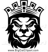 Big Cat Vector Clipart of a Black and King Lion with a Crown by Vector Tradition SM
