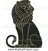 Big Cat Vector Clipart of a Black and Tan Majestic Male Lion Sitting by JVPD