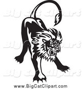Big Cat Vector Clipart of a Black and White Angry Lion by Patrimonio