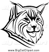 Big Cat Vector Clipart of a Black and White Bobcat Face by Vector Tradition SM