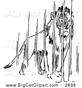 Big Cat Vector Clipart of a Black and White Caged Lion by Prawny Vintage