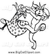 Big Cat Vector Clipart of a Black and White Dancing Girl and Lion by Prawny Vintage