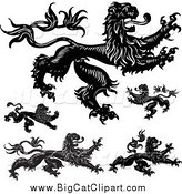 Big Cat Vector Clipart of a Black and White Gothic Lions by BestVector