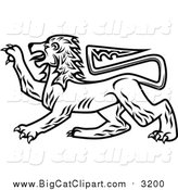 Big Cat Vector Clipart of a Black and White Heraldic Lion by Vector Tradition SM